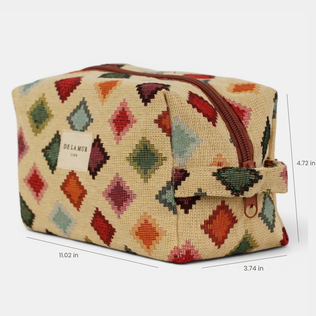 Geometric Jacquard Squared Makeup Bag