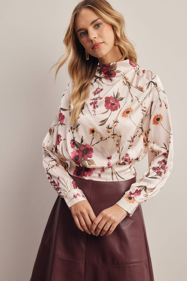 Forte Floral Mock Neck Blouse