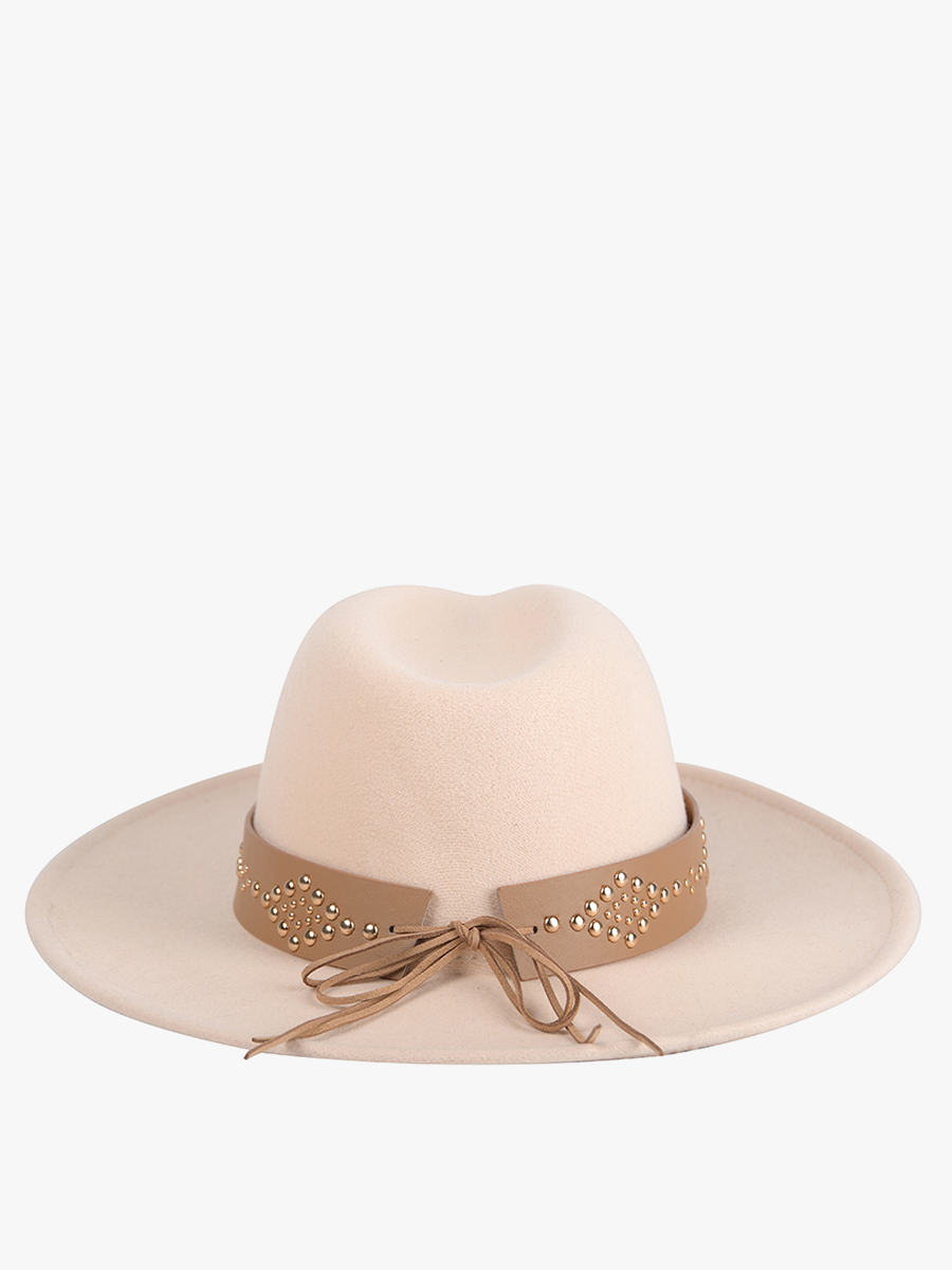 HAT2194 Glinda Grommet Trim Wide Brim Fedora