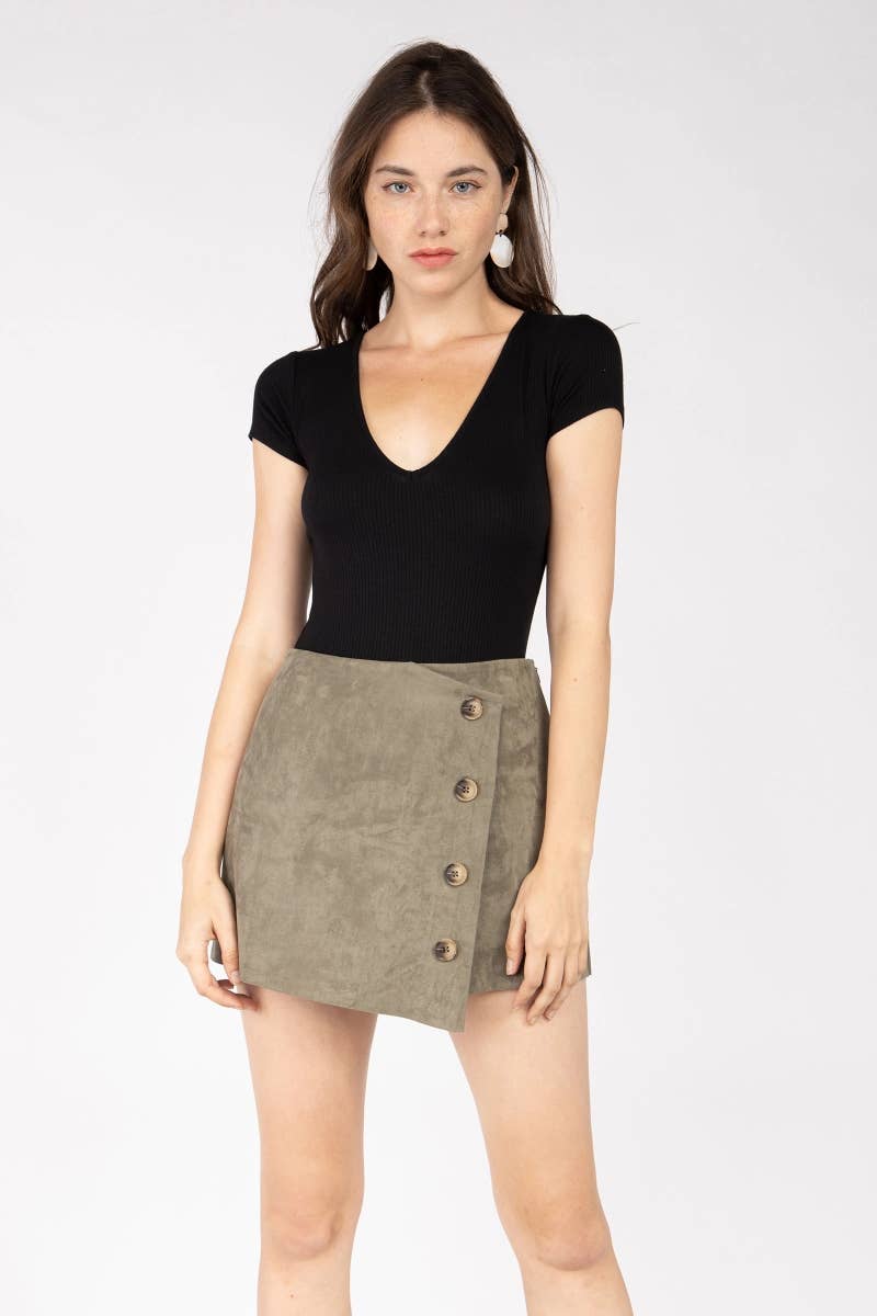 Naked Zebra Faux Suede Asymmetrical Button Down Skort