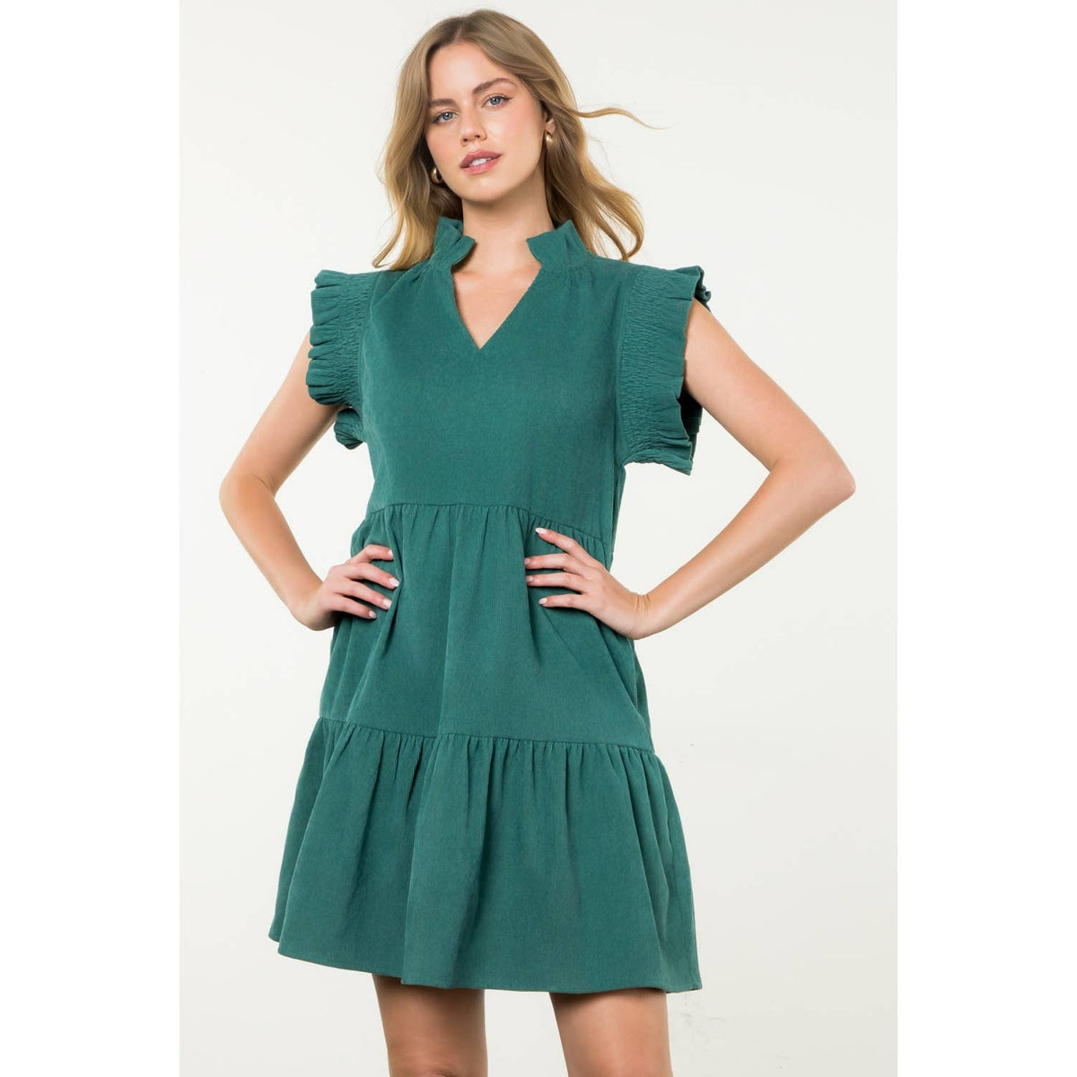 THML Flutter Sleeve Corduroy Midi Dress