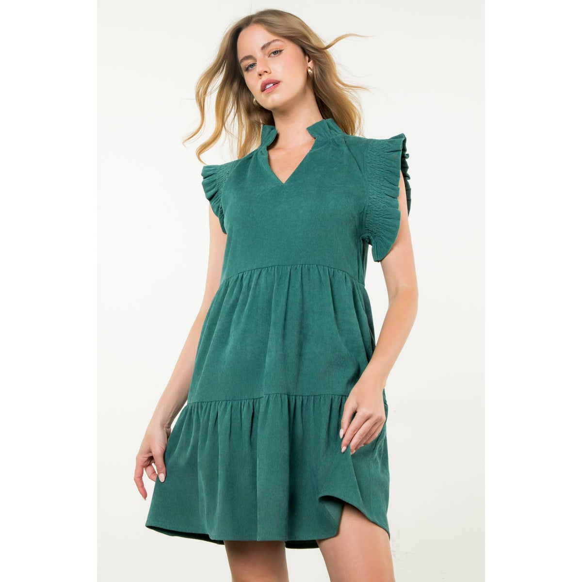 THML Flutter Sleeve Corduroy Midi Dress
