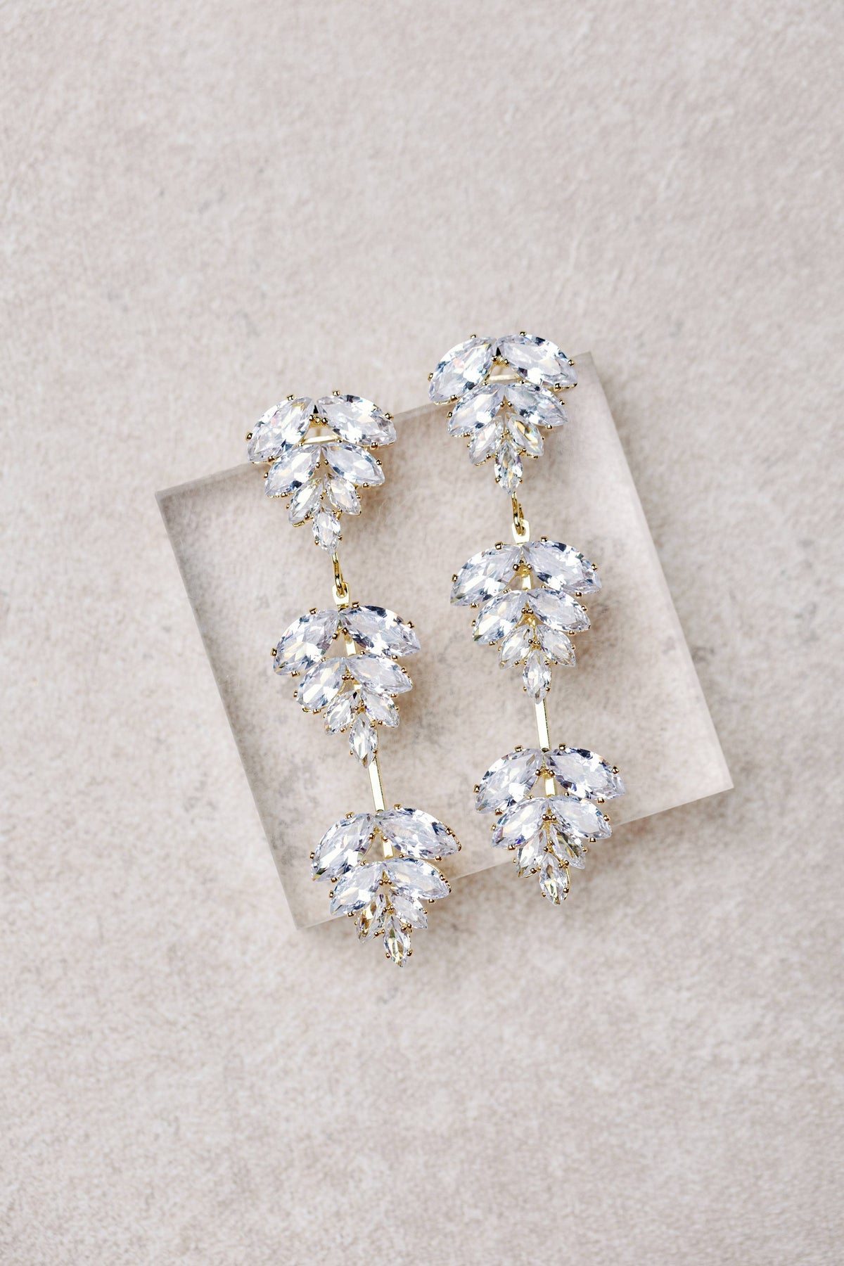 Gold Palm Diamond Drop Holiday Earrings