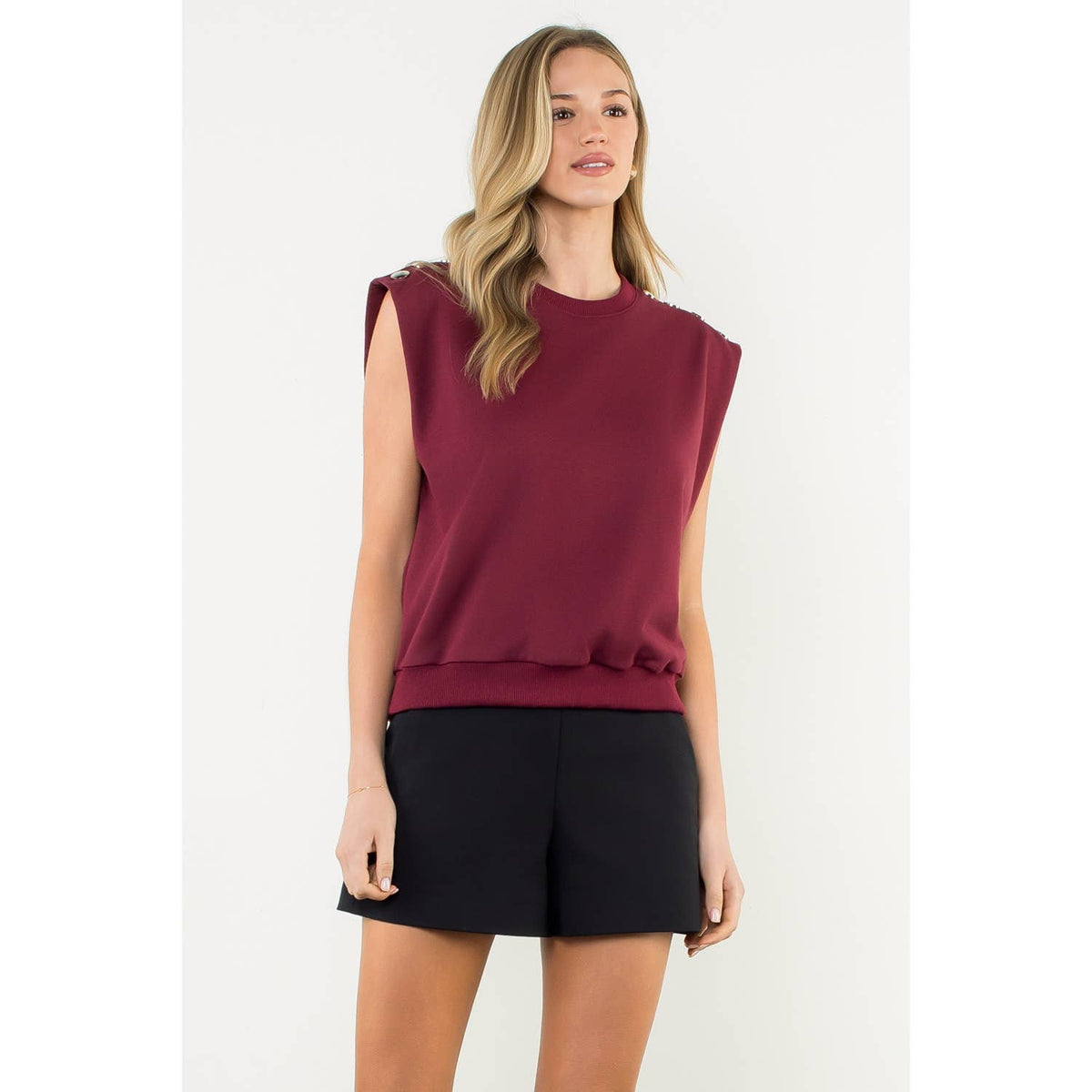 THML Metal Button Shoulder Sleeveless Top