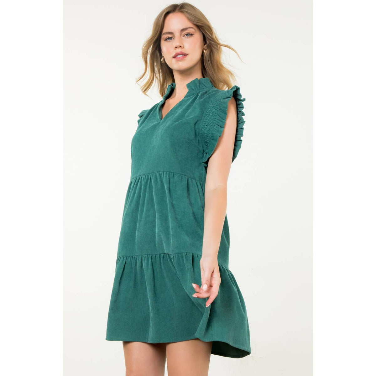 THML Flutter Sleeve Corduroy Midi Dress