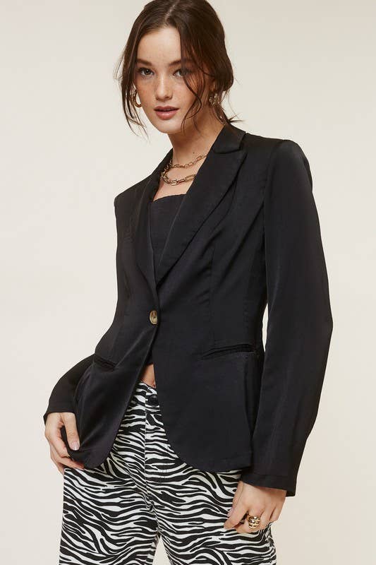 Mimosa Lightweight Satin Blazer with Notched Lapels