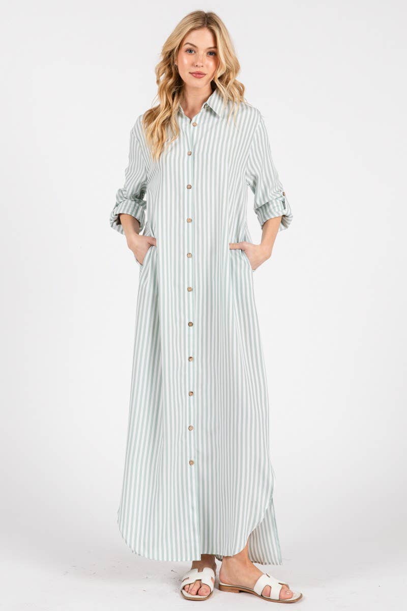 Seaside Striped Button Down Maxi Dress