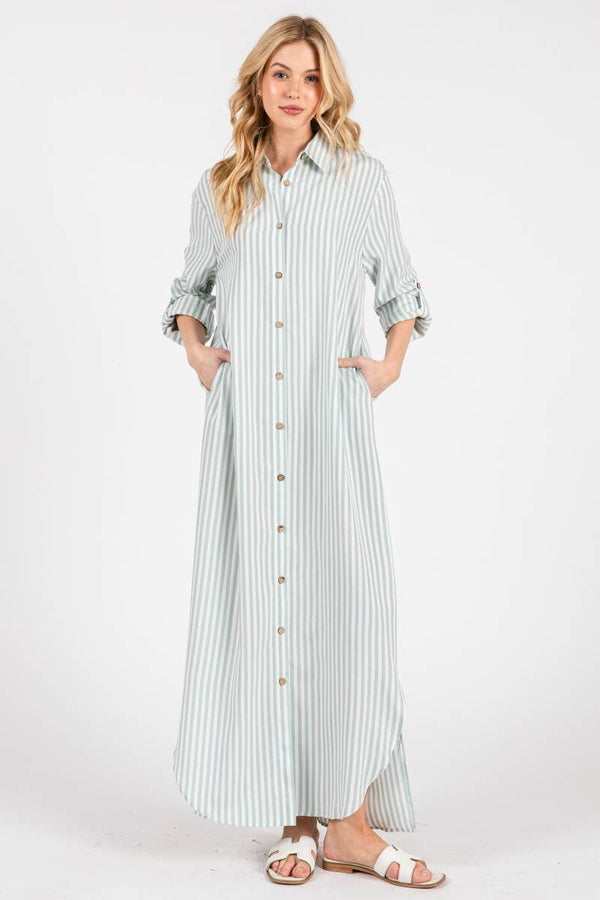Seaside Striped Button Down Maxi Dress