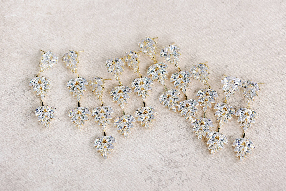 Gold Palm Diamond Drop Holiday Earrings