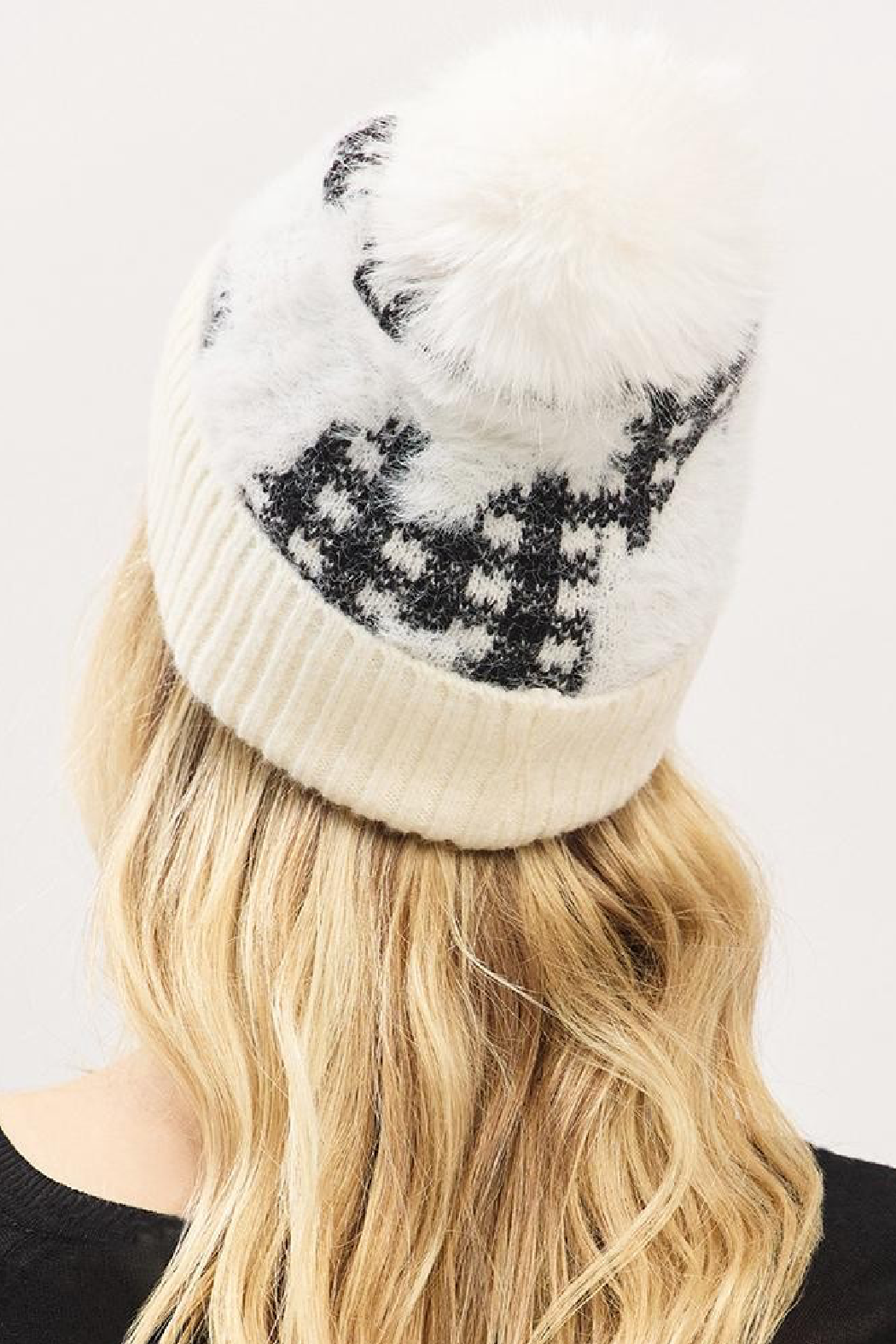 Upcycled Fuzzy Abstract Plaid Beanie