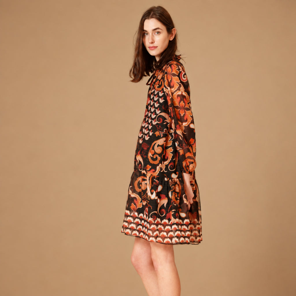 Long Sleeve Chiffon Shift Dress