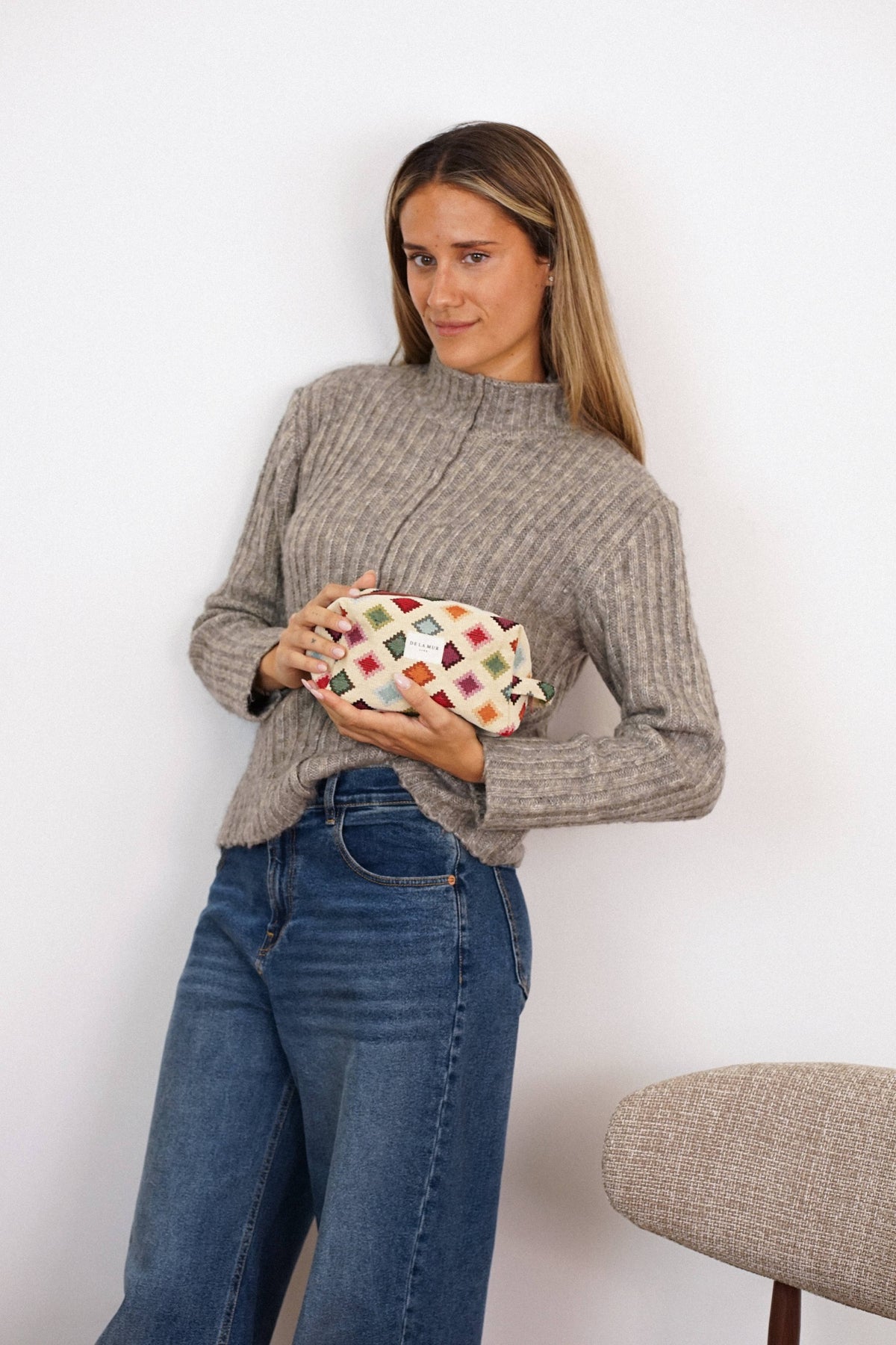 Geometric Jacquard Squared Makeup Bag