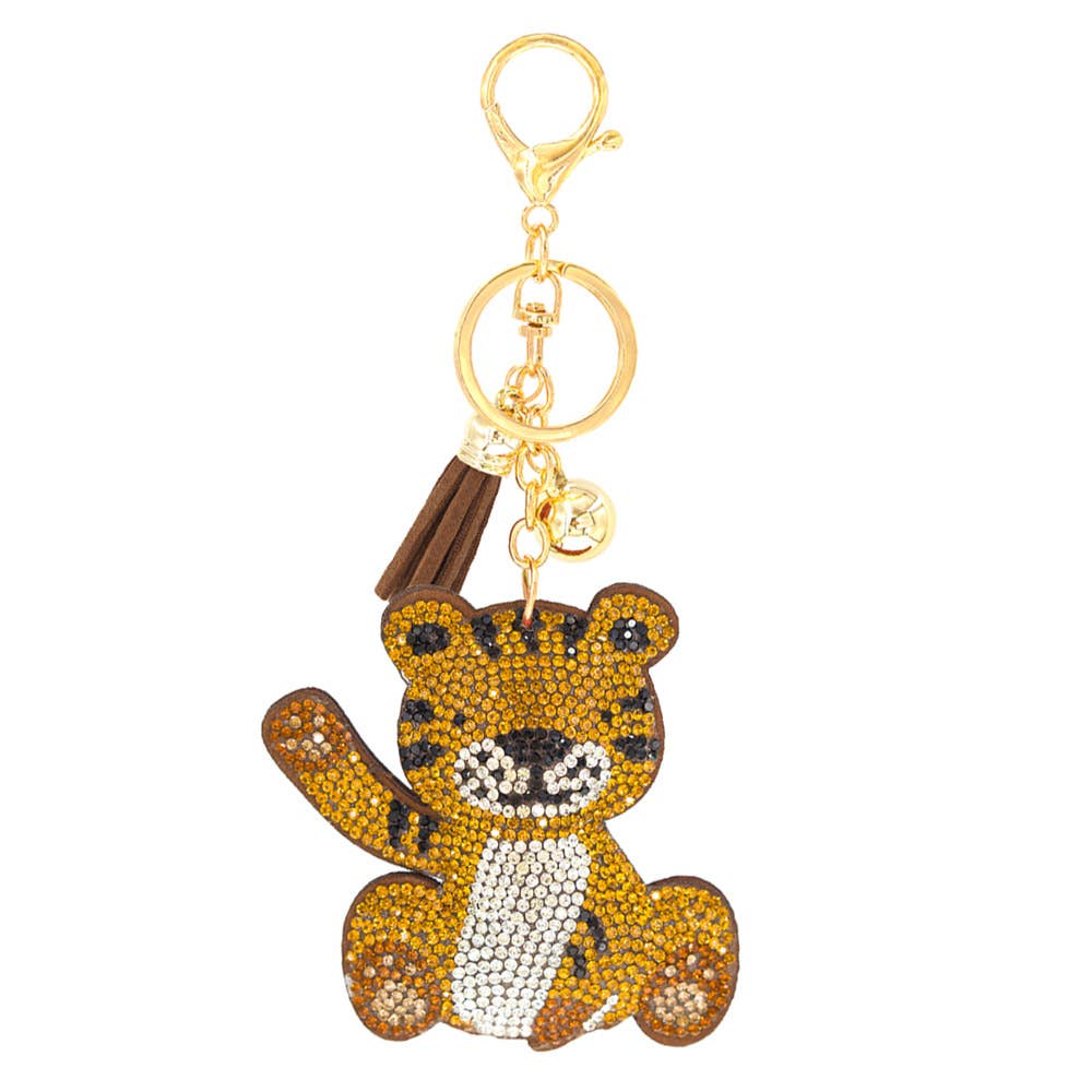 Gold Rhinstone Tiger Keychain