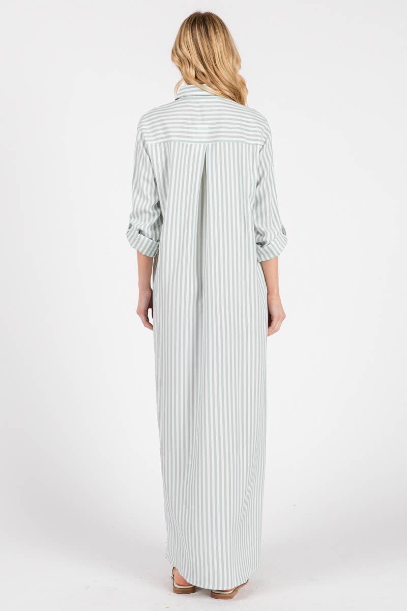 Seaside Striped Button Down Maxi Dress
