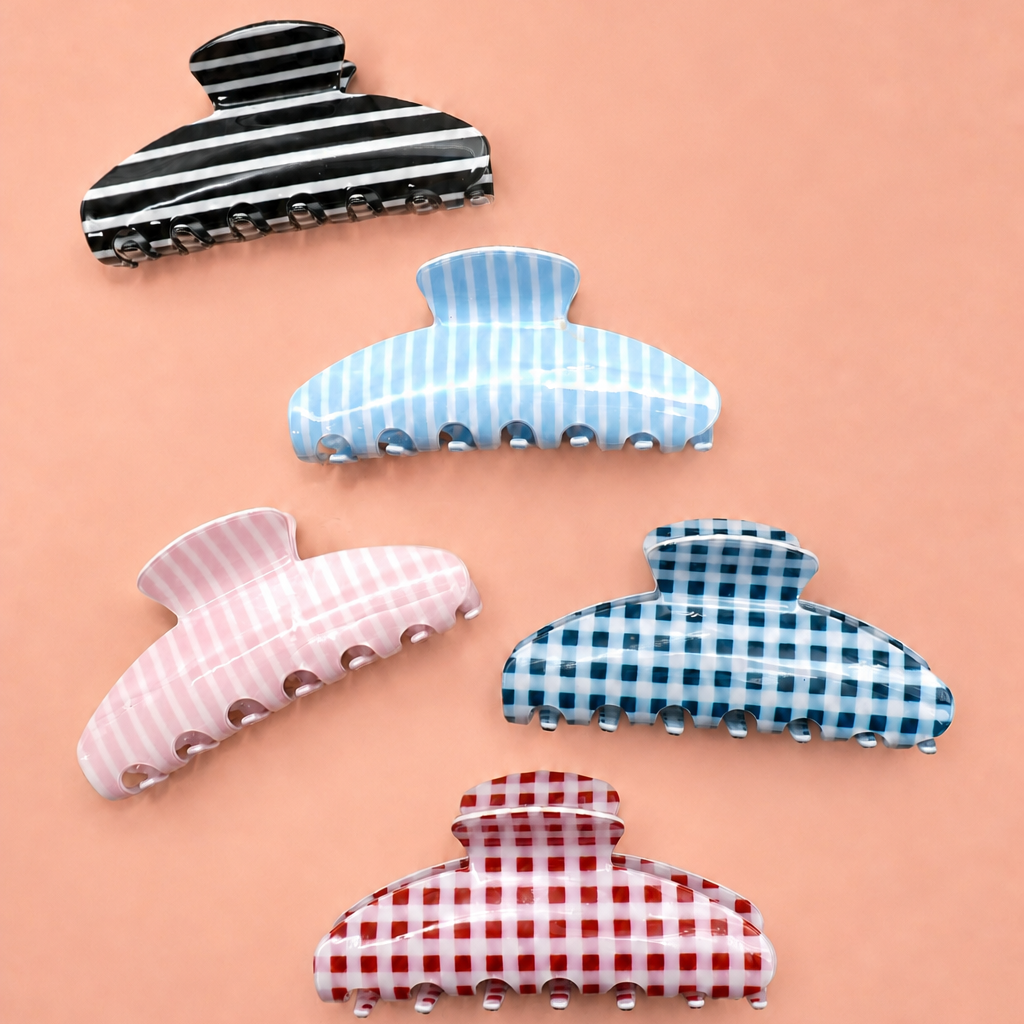 Jumbo Stripe Plaid Hair Claw Clip