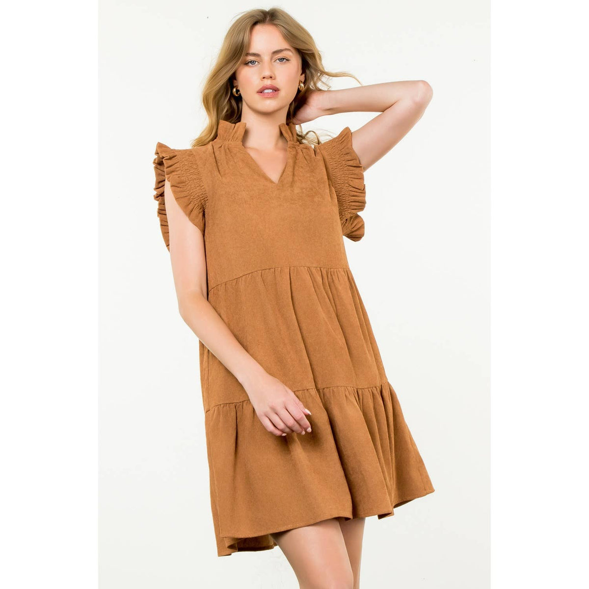 THML Flutter Sleeve Corduroy Midi Dress