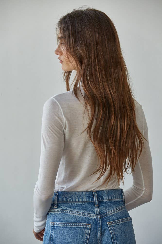 L8611 | Knit Tencel Jersey Turtleneck Long Sleeve Sheer Top