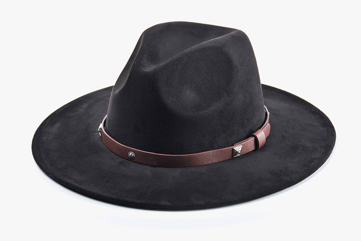 HAT2325 Wynn Faux Suede Fedora w/ Studded Band