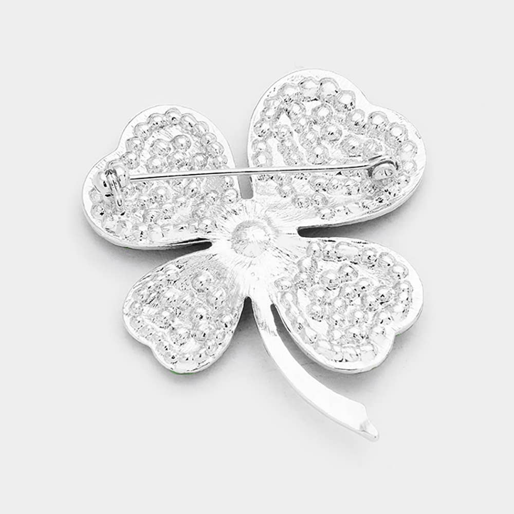 Stone Paved Clover Pin Brooch