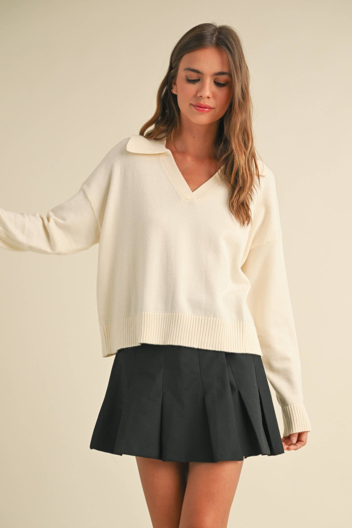 Miou Muse SOFT SWEATER KNITTED TOP WITH COLLAR