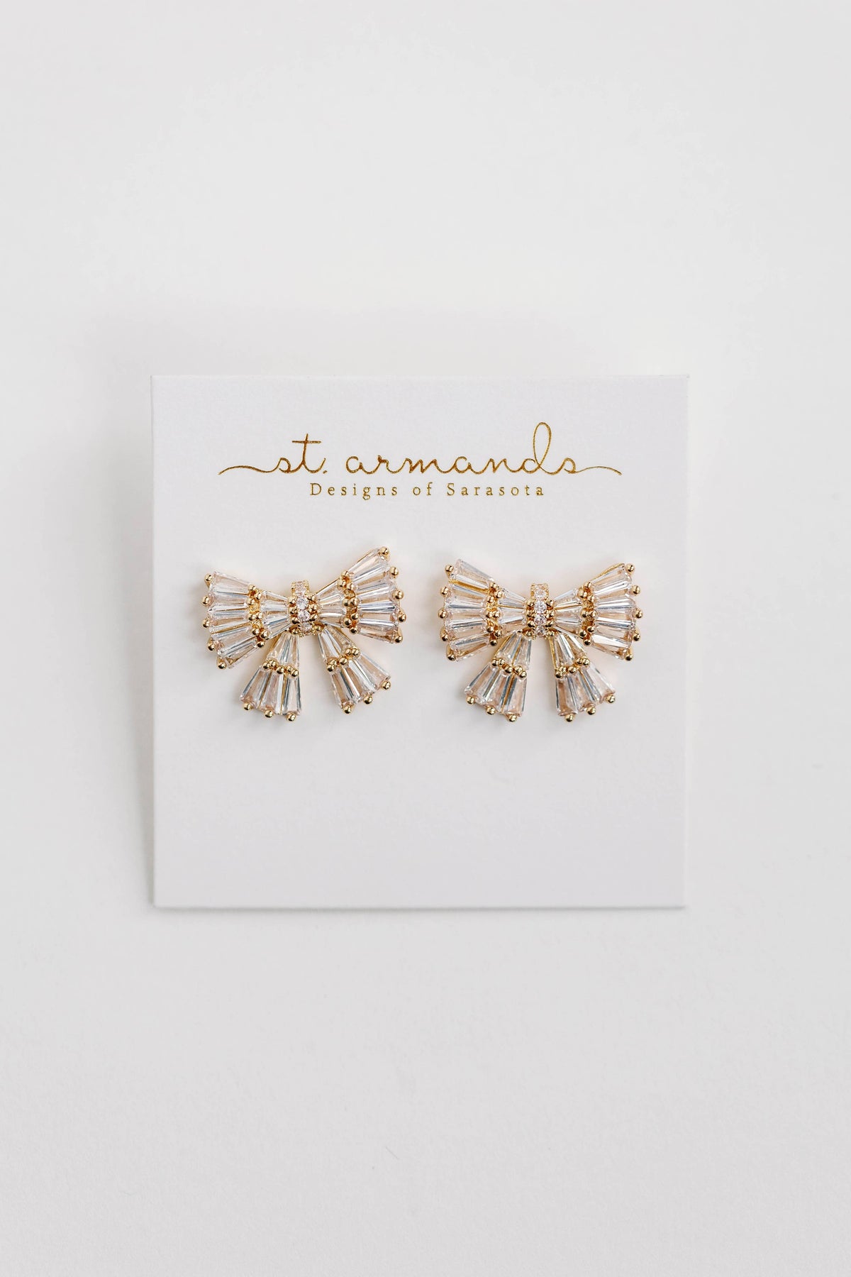 Gold Maxi Sparkler Holiday Statement Stud Bow Earrings